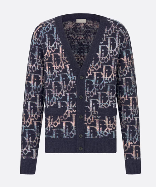 블루 울 자카드 오블리크 가디건