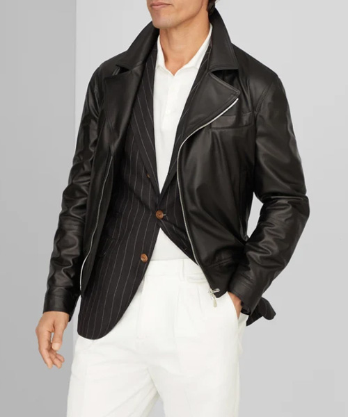 폴리쉬드 나파 가죽 바이커 자켓