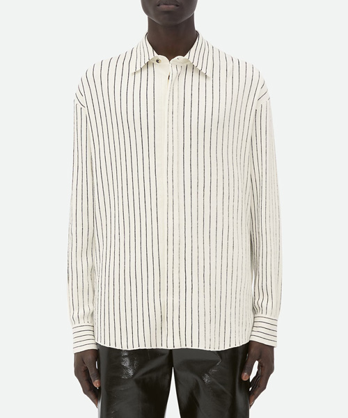 핀스트라이프 니트 리넨 셔츠