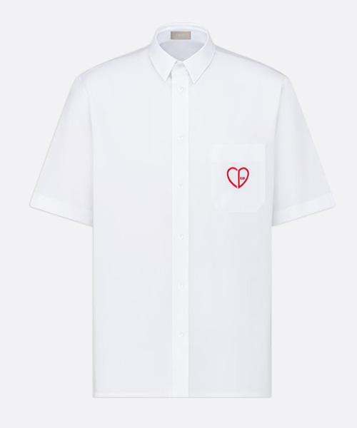 CD 하트 자수 반소매 셔츠