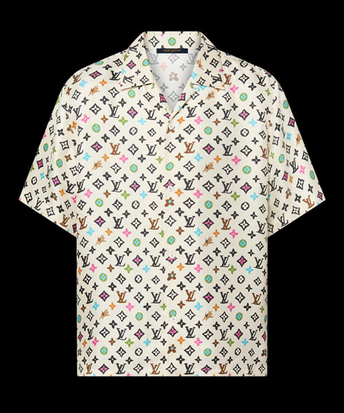 모노그램 프린트 숏 슬리브 실크 셔츠