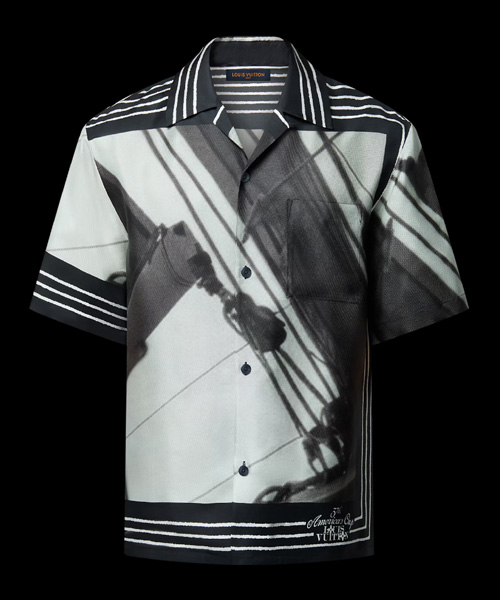 프린트 숏 슬리브 실크 셔츠