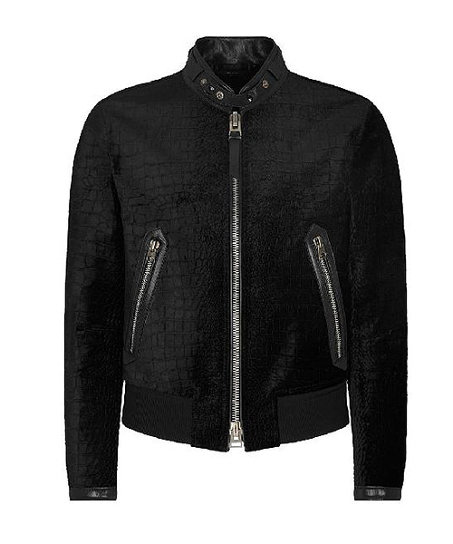 크로커 프린팅 벨벳 바이커 자켓