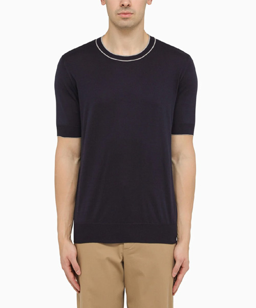 네이비 숏 슬리브 스웨터