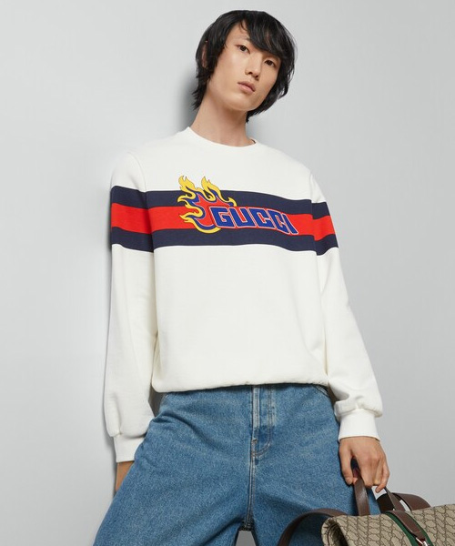 불꽃 로고 프린트 코튼 스웨트셔츠