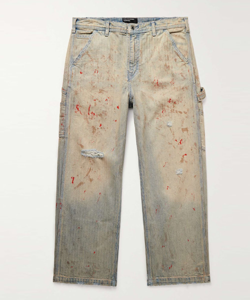 페인트 프린팅 디스트로이드 데님 팬츠