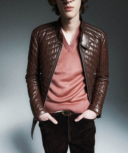 엠보싱 벨트 가죽 자켓