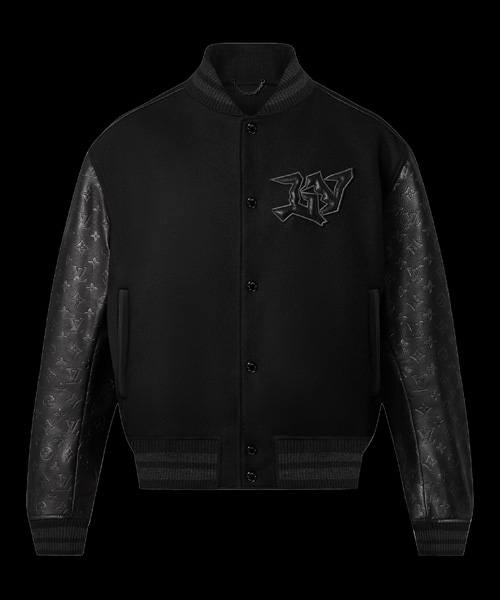 모노그램 엠보스드 레더 앤드 울 블루종