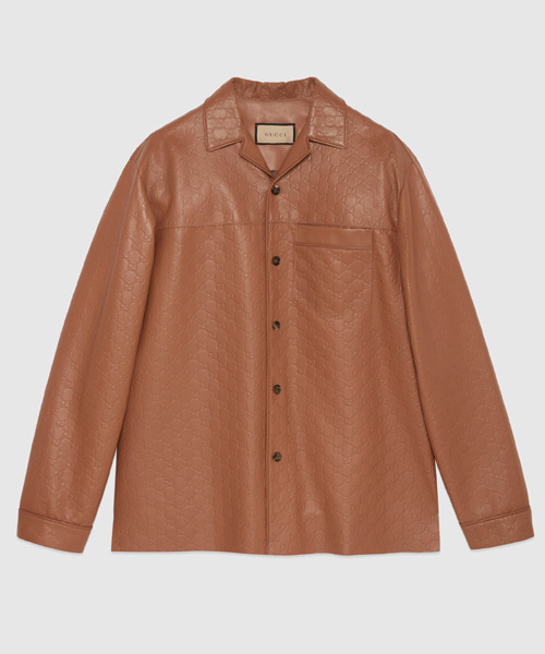 GG 엠보싱 가죽 셔츠 자켓