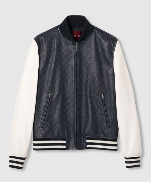 GG 엠보스 레더 봄버 재킷