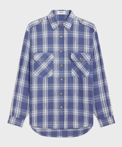 체크 패턴 포켓 견장 셔츠