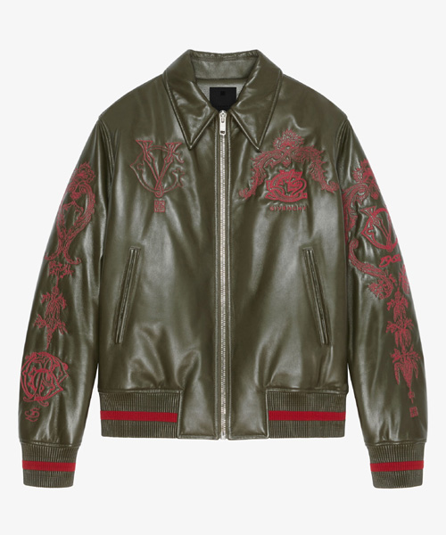 엠브로이더드 가죽 크레스트 봄버 자켓