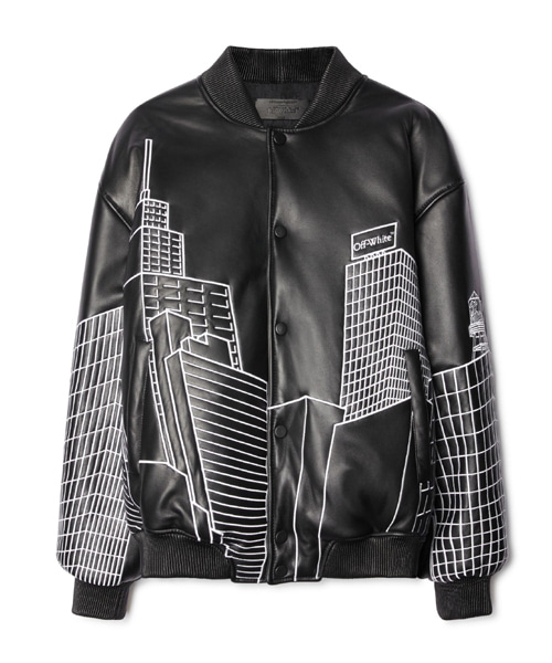 스카이라인 가죽 바시티 자켓