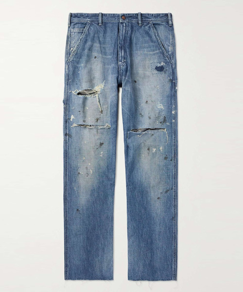 페인트 프린팅 디스트로이드 데님 팬츠