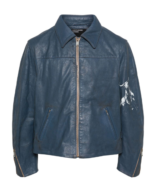 디스트레스드 로고 프린트 풀 그레인 레더 자켓