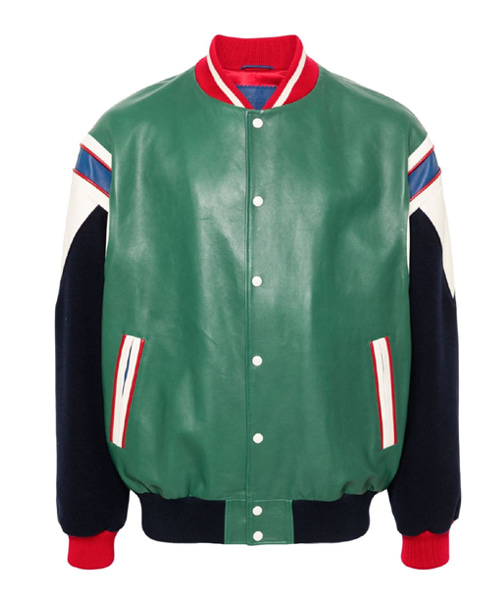 패널드 디자인 가죽 봄버 재킷