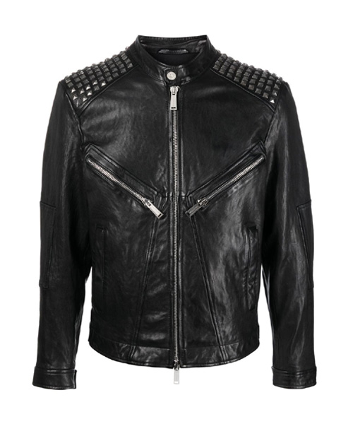 스터드 가죽 바이커 자켓