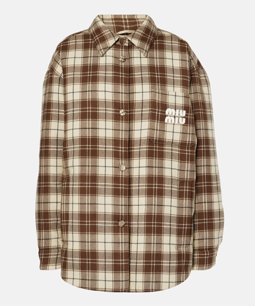 로고 패치 체크 울 다운 셔츠 재킷