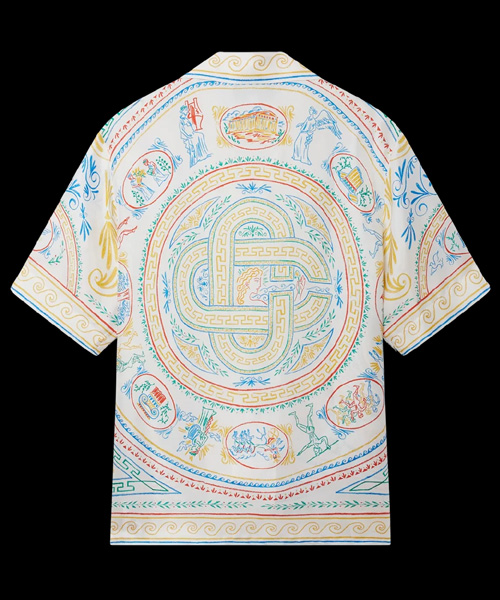 크레용 베이스 컨버터블 칼라 프린트 실크 트윌 셔츠