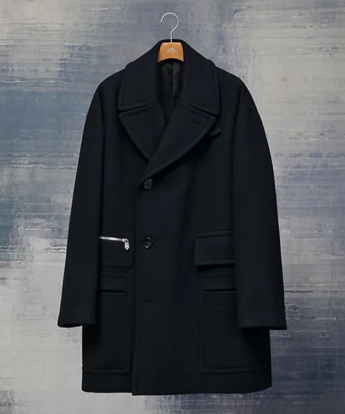 울 버튼 지퍼 롱 코트