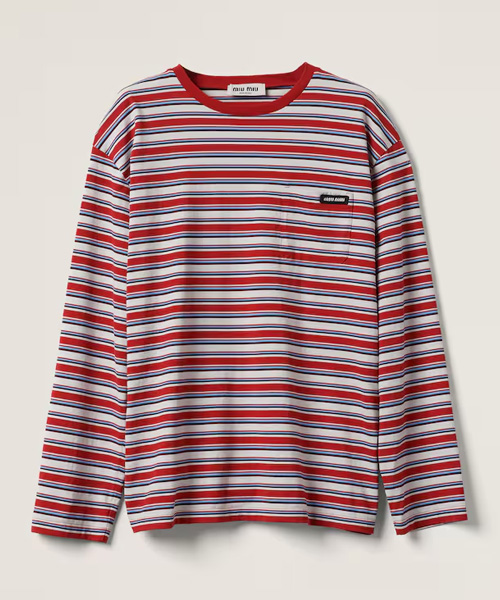 스트라이프 로고 패치 코튼 티셔츠