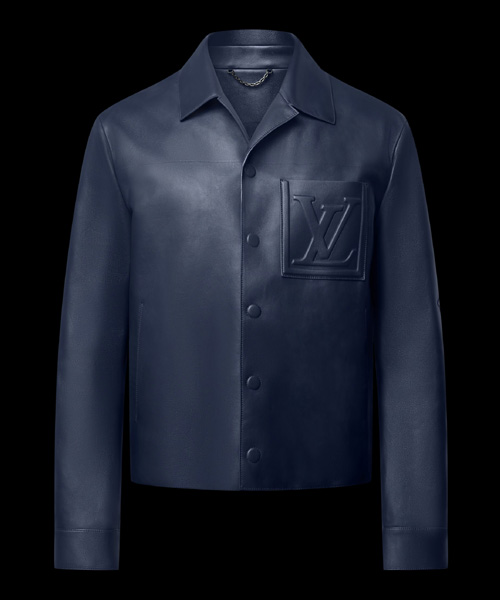 3D 디테일 로고 가죽 블루종 자켓