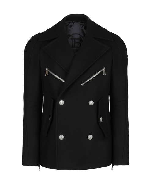 더블 버튼 지퍼 울 숏 코트