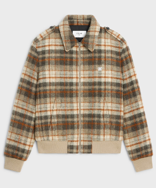 브러시드 체크 트위드 루즈 테디 재킷