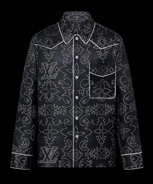 롱 슬리브 프린트 실크 파자마 오버셔츠