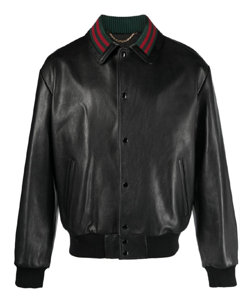 웹 칼라 가죽 봄버 자켓