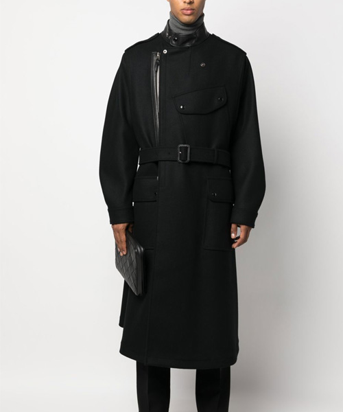 벨트 스웨이드 오프센터 코트