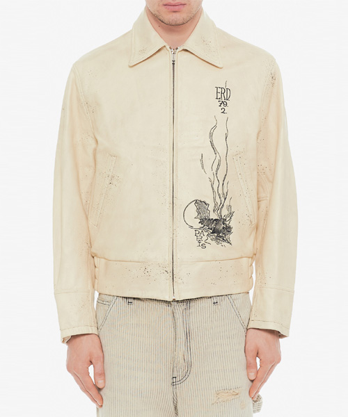 그래픽 프린트 가죽 집업 자켓