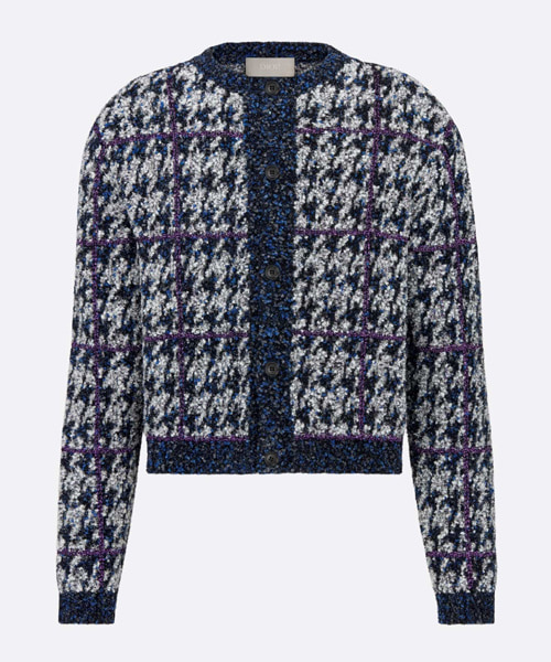 트위드 레이어 크롭 핏 울 니트 자켓