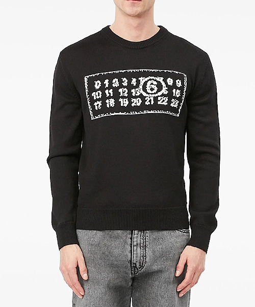 숫자 모티프 크루 넥 스웨터