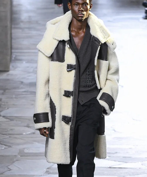 가죽 싱글 버튼 롱 무스탕