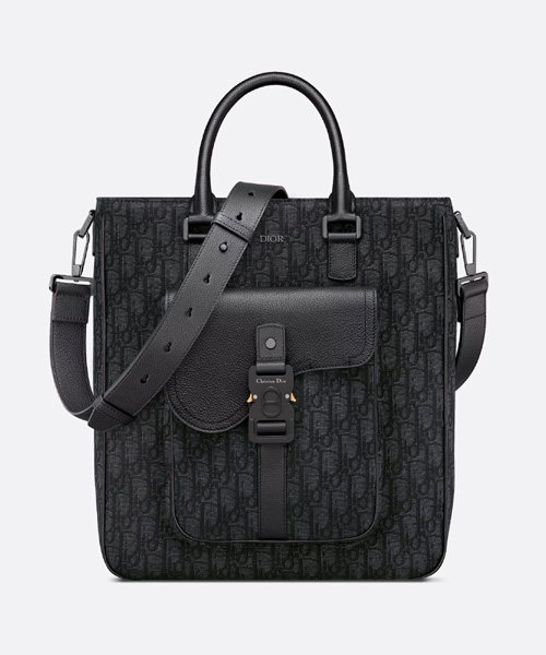 오블리크 자카드 블랙 그레인 가죽 SADDLE 토트백