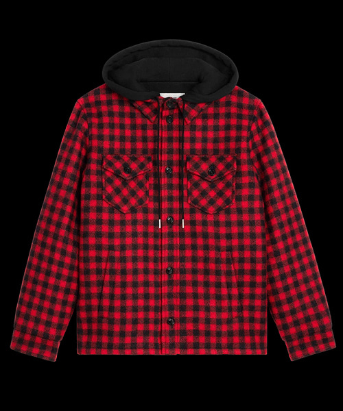 후드 오버셔츠 체크 울 루즈 느와르