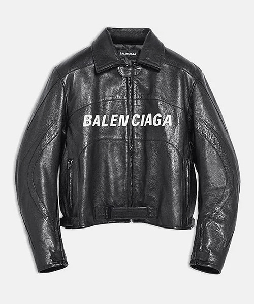 로고 프린트 바이커 자켓