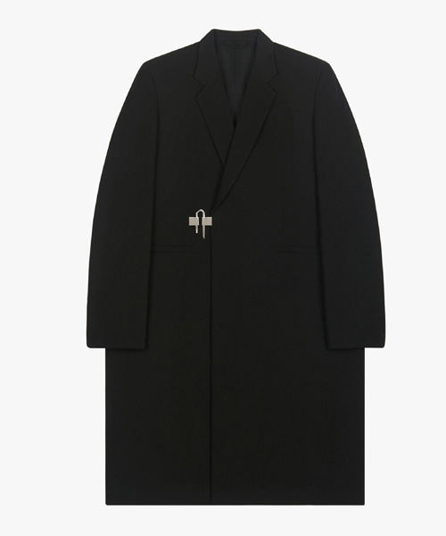 텍스처 울 패드락 롱 코트