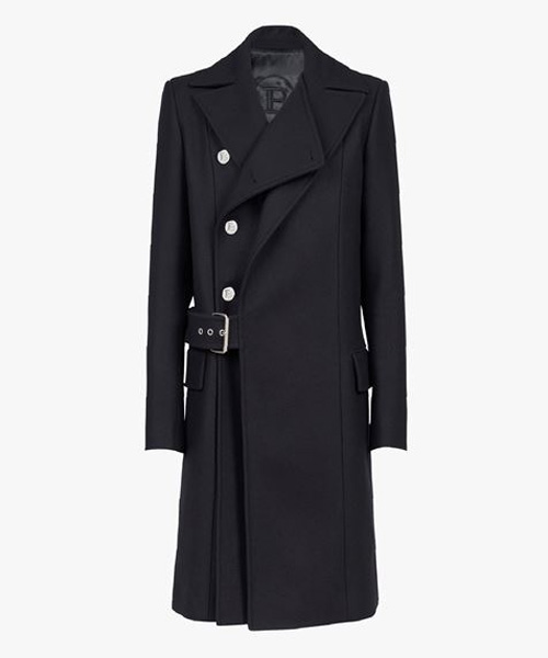 더블 버튼 벨트 울 롱 코트