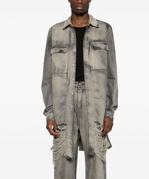 데미지 코튼 데님 셔츠