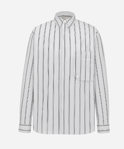 스트라이프 코튼 자수 셔츠