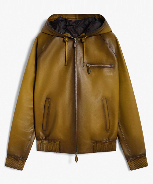 파티나 가죽 후드 자켓