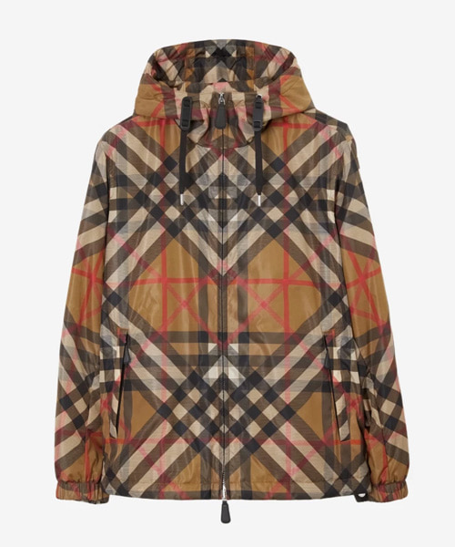 레이어드 체크 나일론 후드 자켓