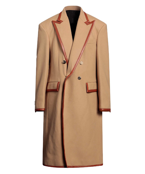 가죽 & 울 더블 버튼 롱 코트