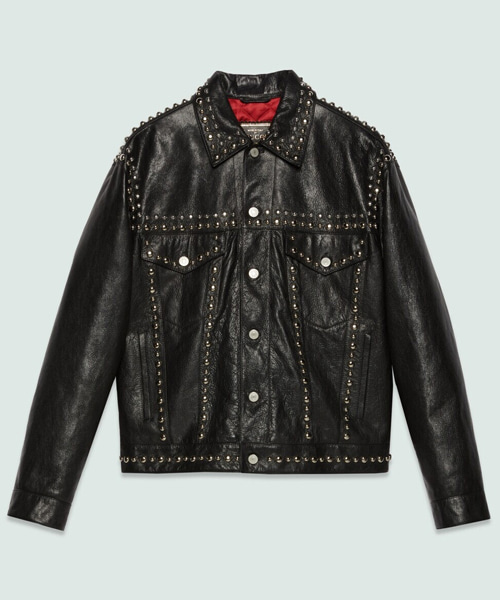 스터드 가죽 라이더 자켓