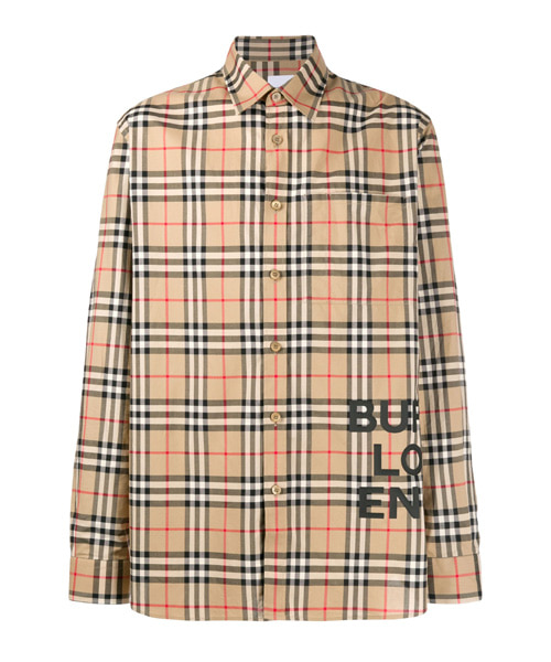 로고 프린트 체크 코튼 셔츠