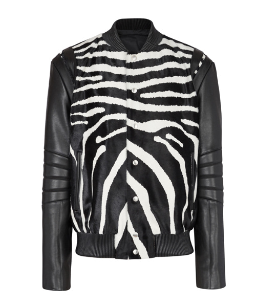 지브라 모티브 가죽 봄버 자켓