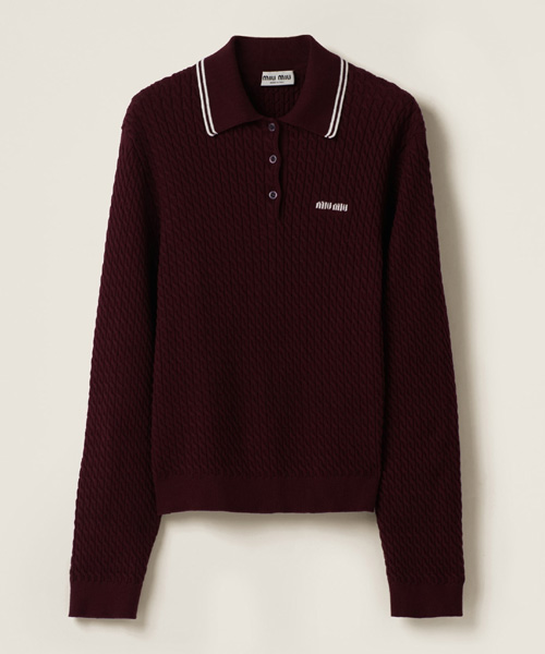 엠브로이더드 트위스트 울 폴로 스웨터