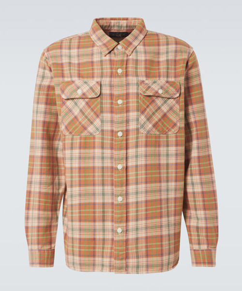 체크 패턴 더블 포켓 코튼 셔츠